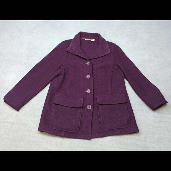 LL Bean Wool Jacket Chore Coat Button Front Purple Women's Small Vintage OKLR8 - Picture 1 of 9